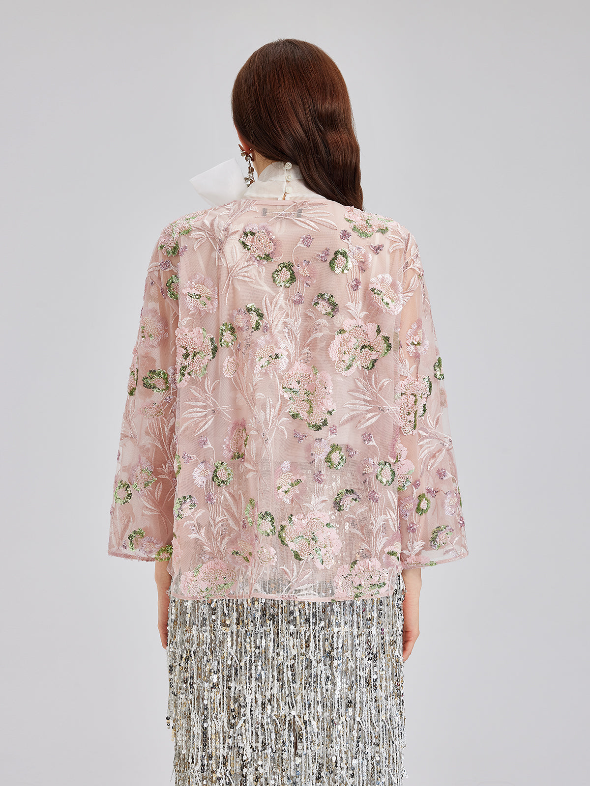 Sequin Embroidered Organza Relaxed Jacket-VibeCloset