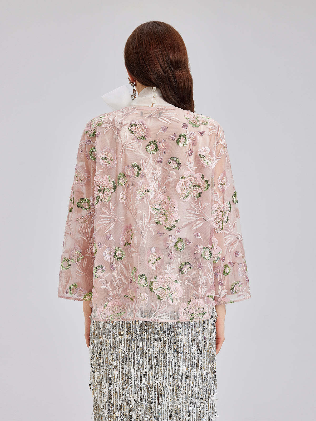 Sequin Embroidered Organza Relaxed Jacket-VibeCloset