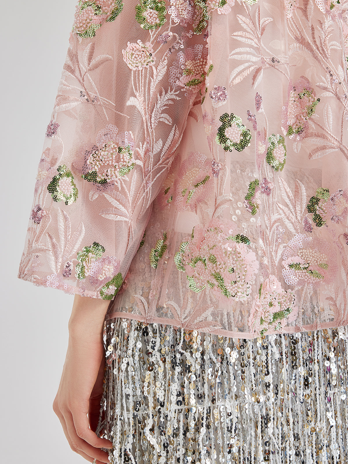 Sequin Embroidered Organza Relaxed Jacket-VibeCloset