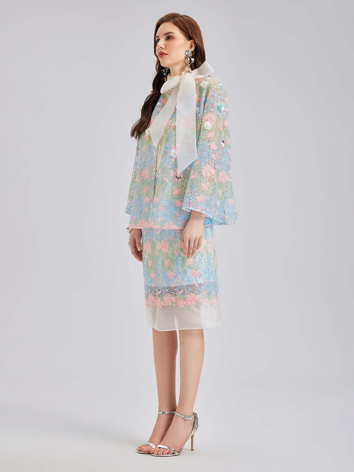 Lace Floral Embroidery Beaded Rhinestones Jacket-VibeCloset