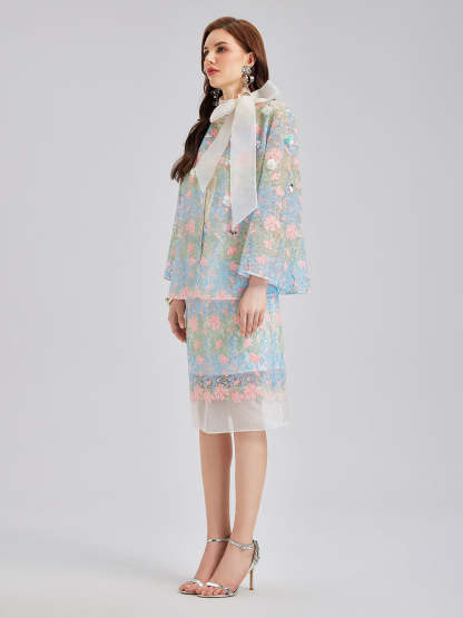 Lace Floral Embroidery Beaded Rhinestones Jacket-VibeCloset