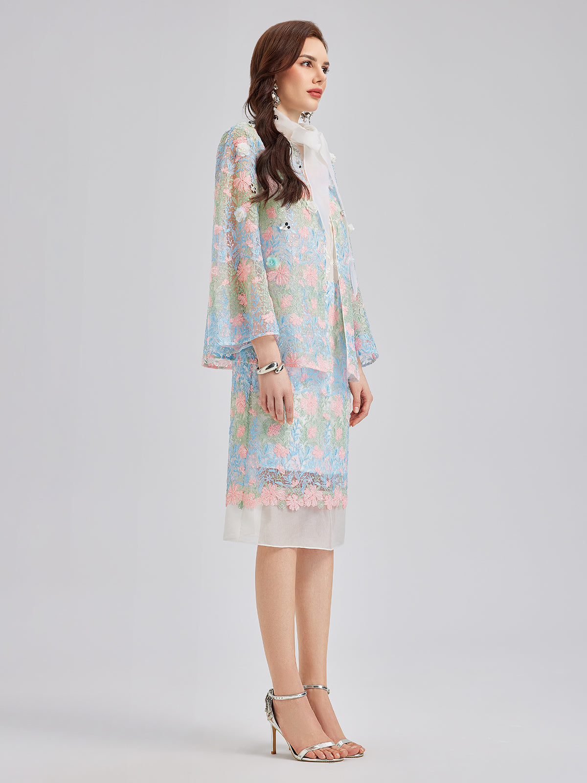 Lace Floral Embroidery Beaded Rhinestones Jacket-VibeCloset