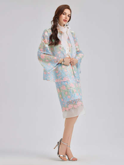 Lace Floral Embroidery Beaded Rhinestones Jacket-VibeCloset