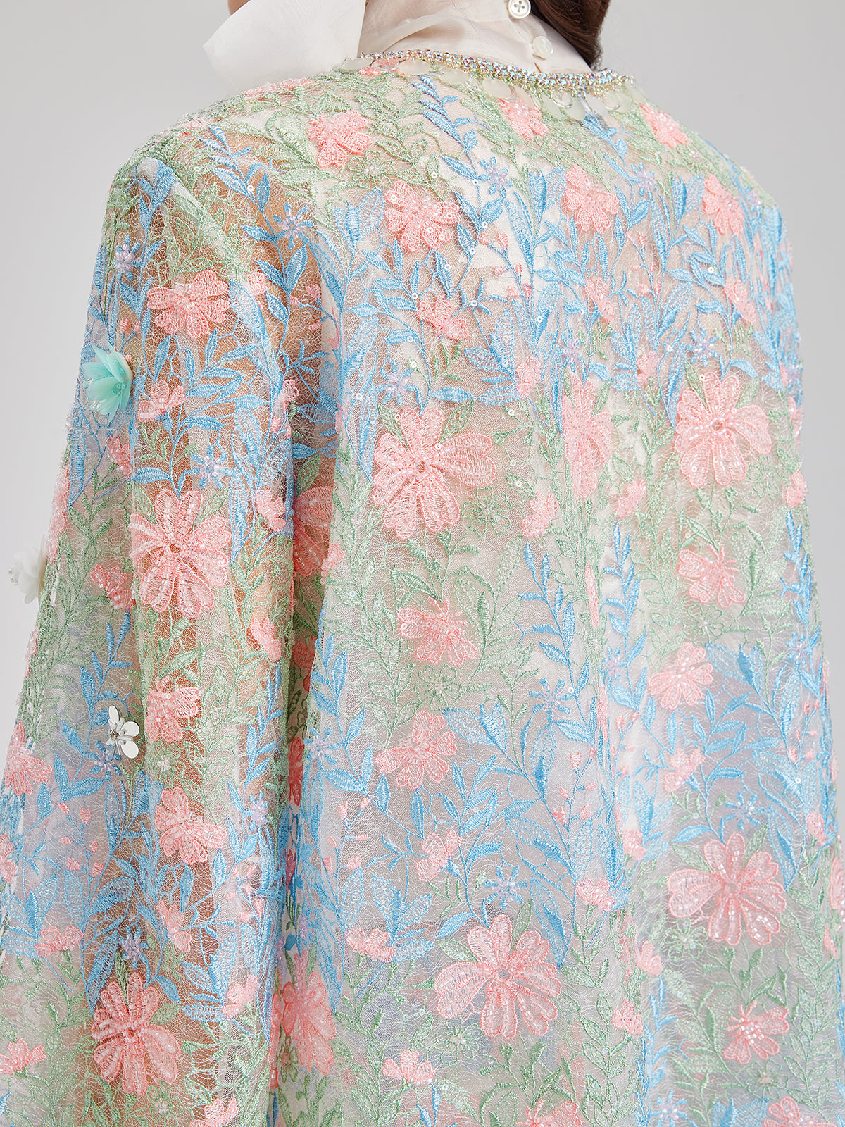 Lace Floral Embroidery Beaded Rhinestones Jacket-VibeCloset