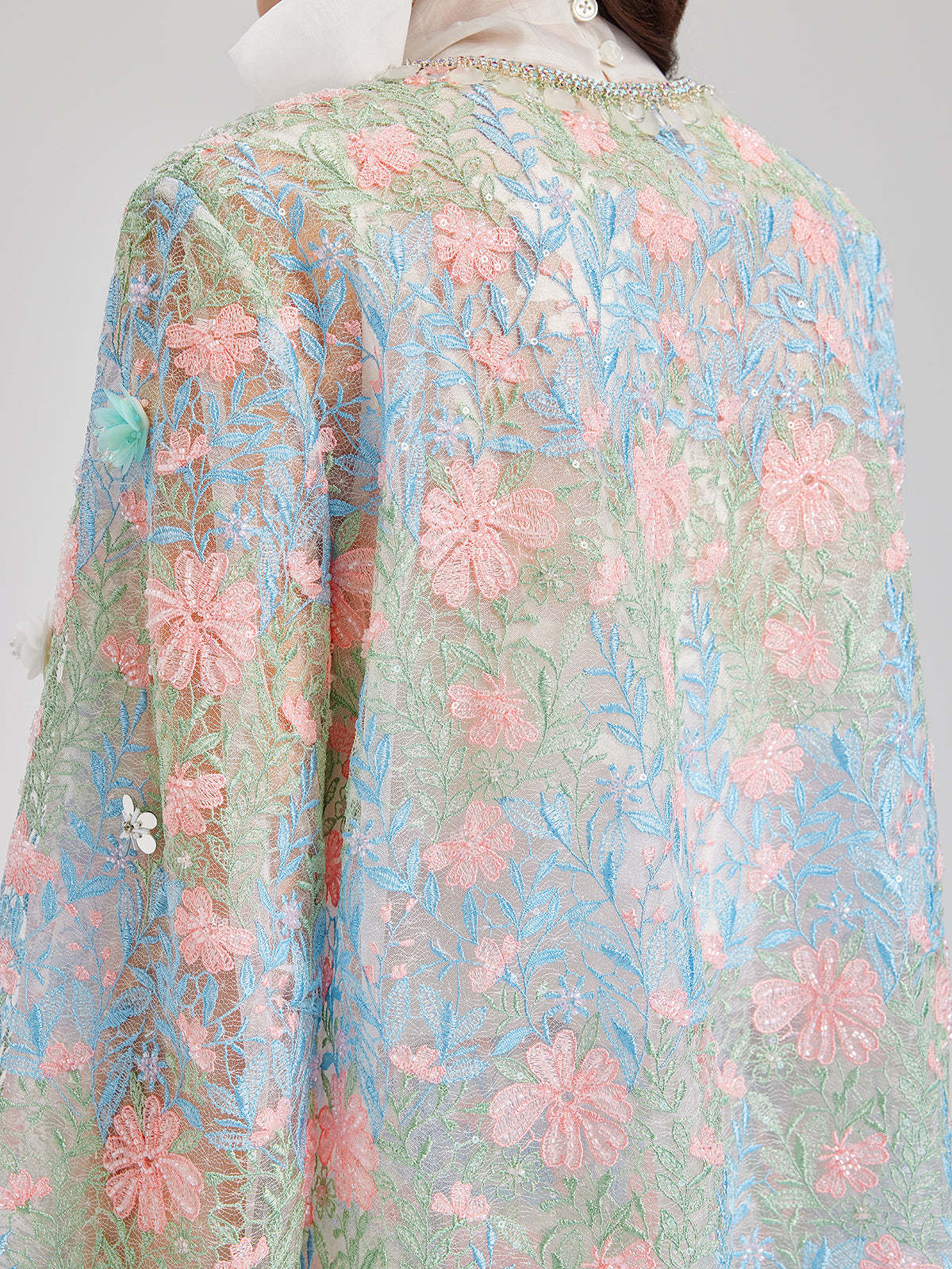 Lace Floral Embroidery Beaded Rhinestones Jacket-VibeCloset