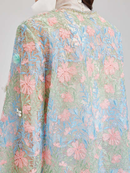 Lace Floral Embroidery Beaded Rhinestones Jacket-VibeCloset