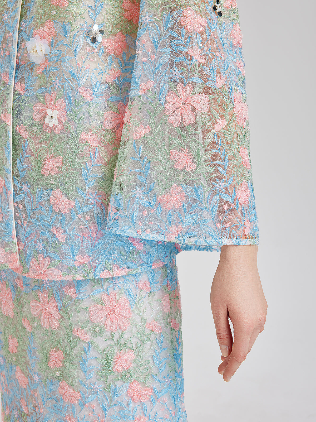 Lace Floral Embroidery Beaded Rhinestones Jacket-VibeCloset