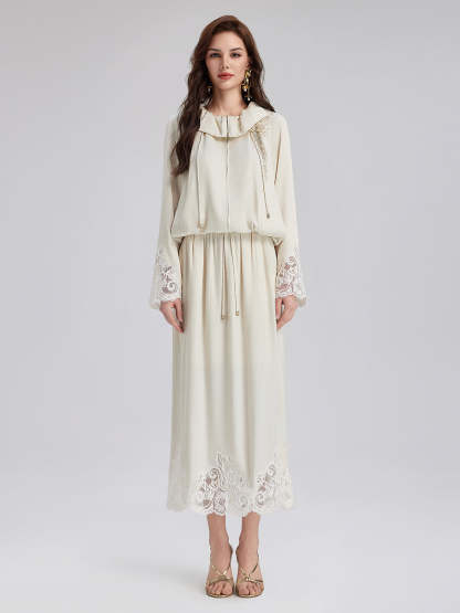 Lace Drawstring Cocoon-Shaped Jacket-VibeCloset