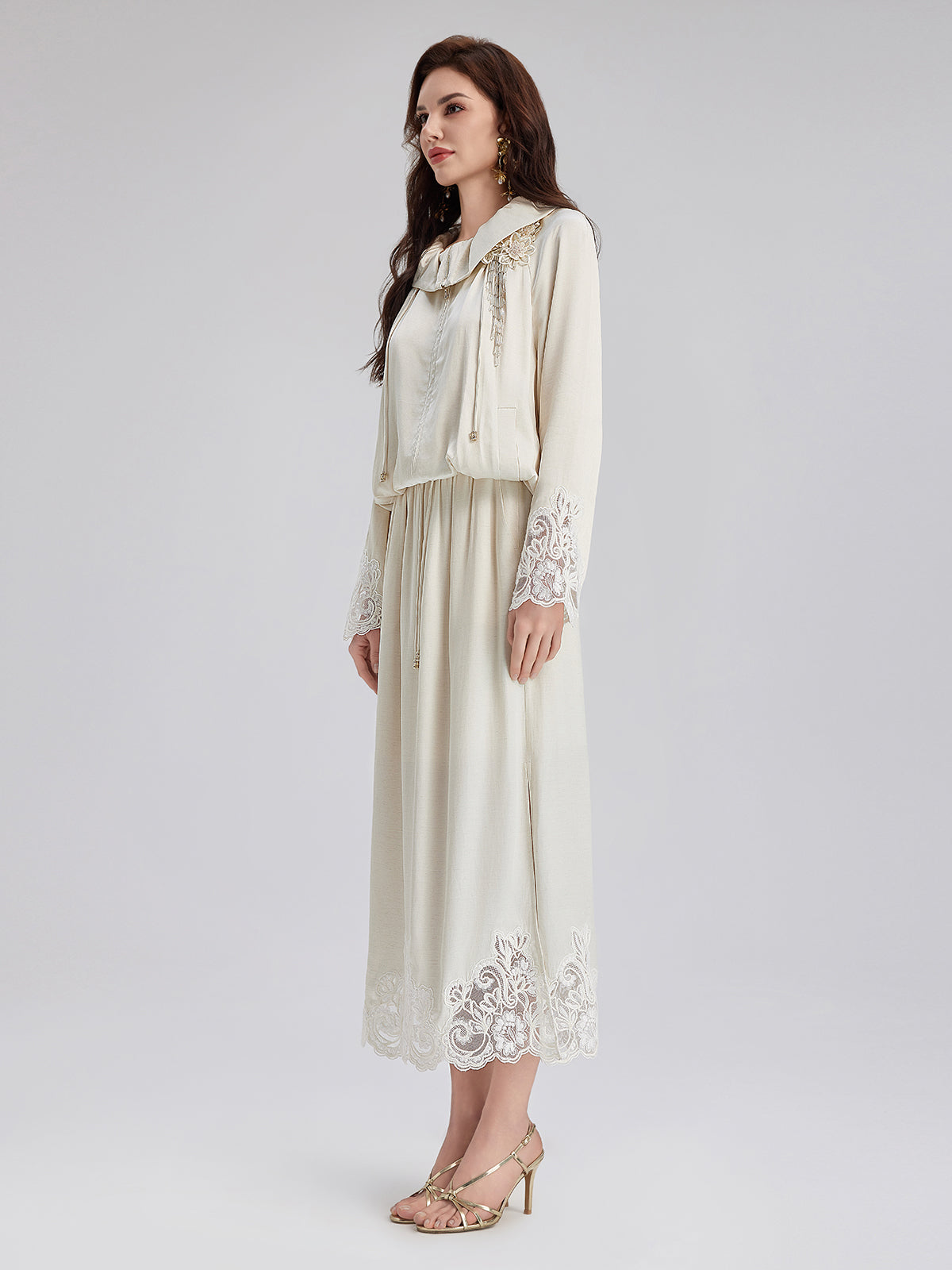 Lace Drawstring Cocoon-Shaped Jacket-VibeCloset