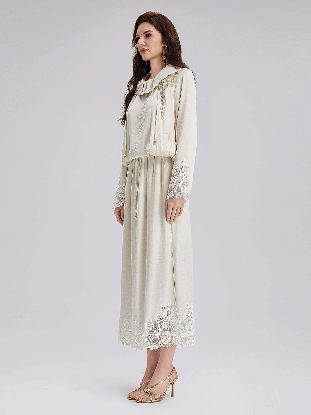 Lace Drawstring Cocoon-Shaped Jacket-VibeCloset