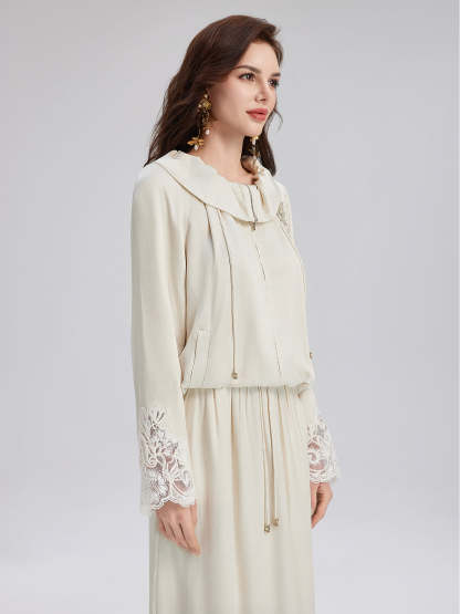 Lace Drawstring Cocoon-Shaped Jacket-VibeCloset