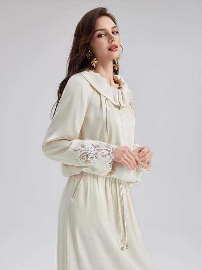 Lace Drawstring Cocoon-Shaped Jacket-VibeCloset