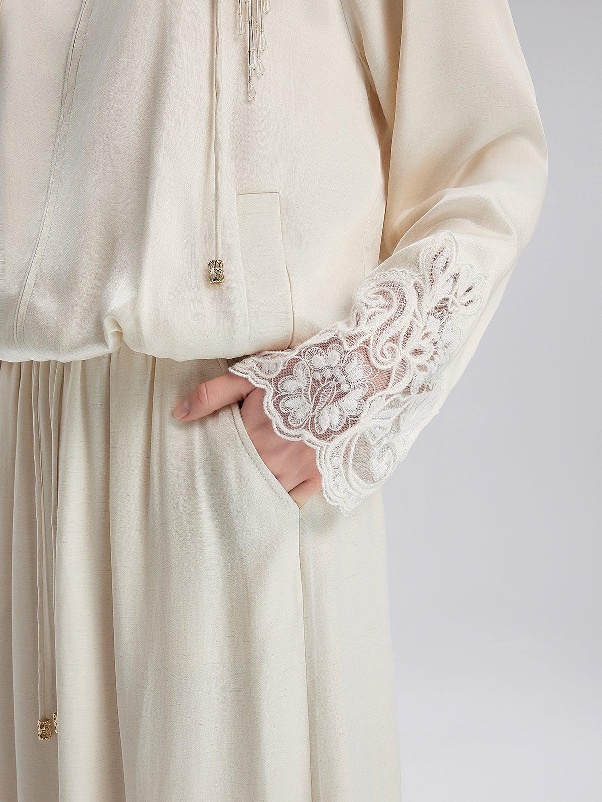 Lace Drawstring Cocoon-Shaped Jacket-VibeCloset