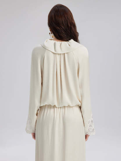 Lace Drawstring Cocoon-Shaped Jacket-VibeCloset