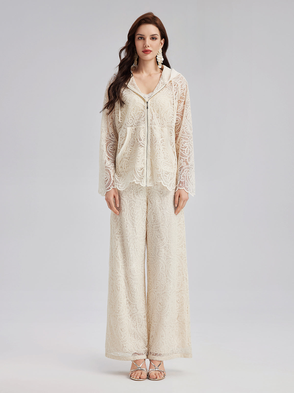 Lace Hooded Elegant Jacket-VibeCloset