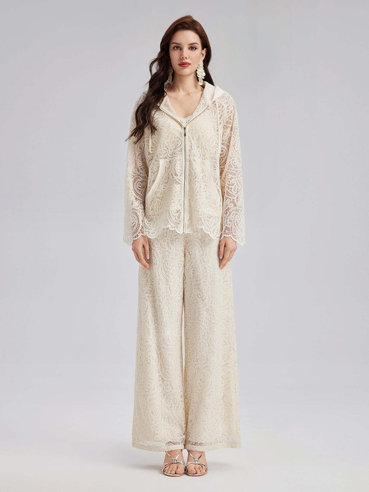 Lace Hooded Elegant Jacket-VibeCloset