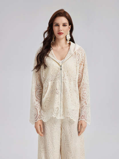 Lace Hooded Elegant Jacket-VibeCloset