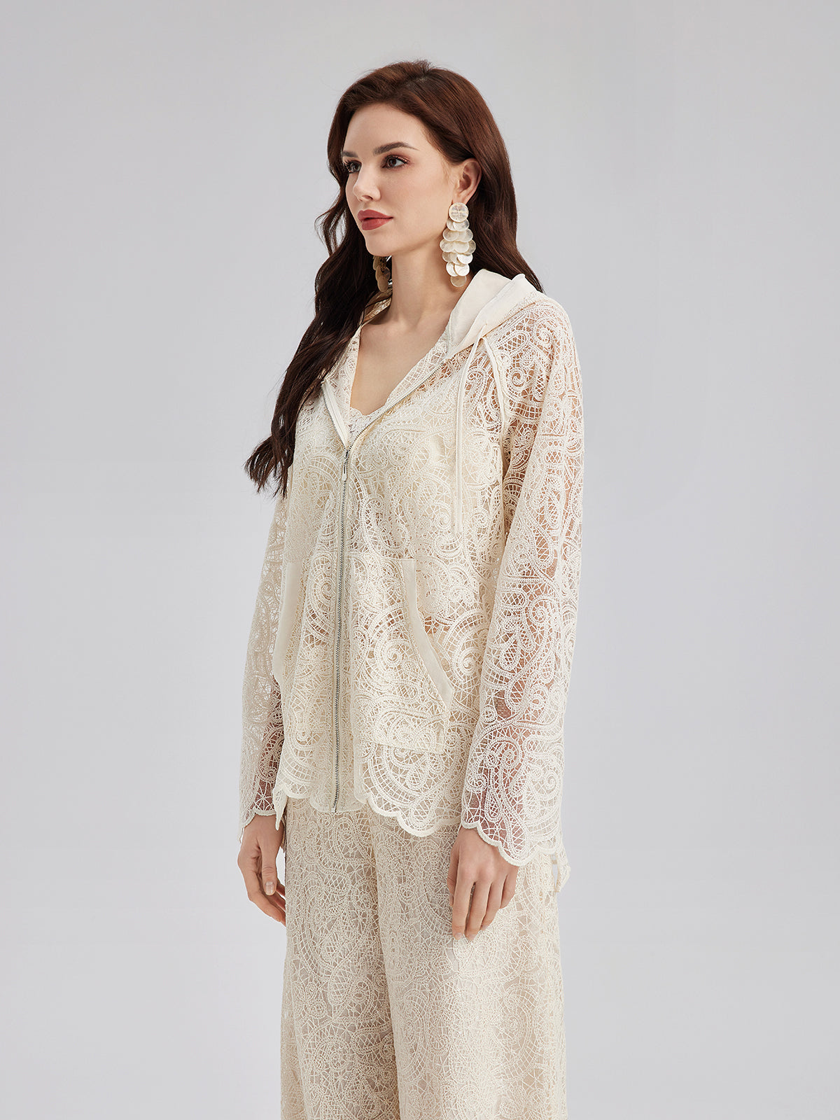 Lace Hooded Elegant Jacket-VibeCloset