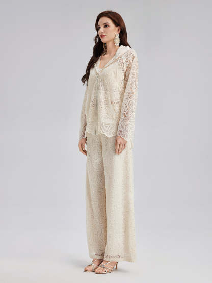 Lace Hooded Elegant Jacket-VibeCloset
