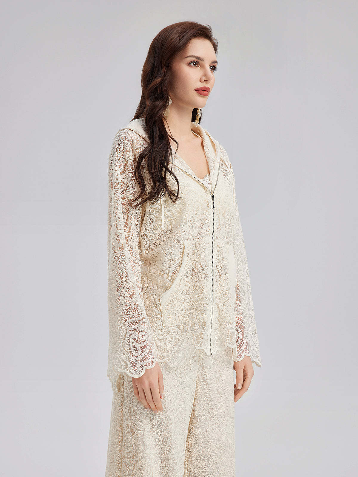 Lace Hooded Elegant Jacket-VibeCloset