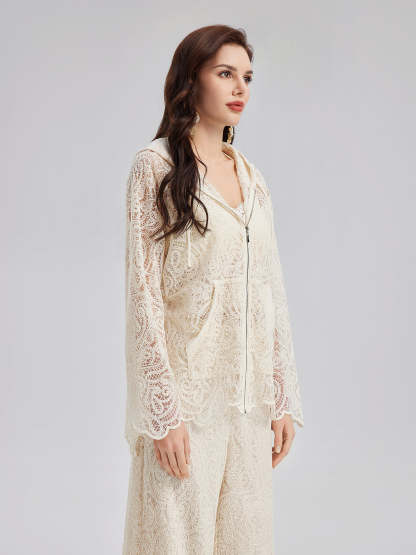 Lace Hooded Elegant Jacket-VibeCloset