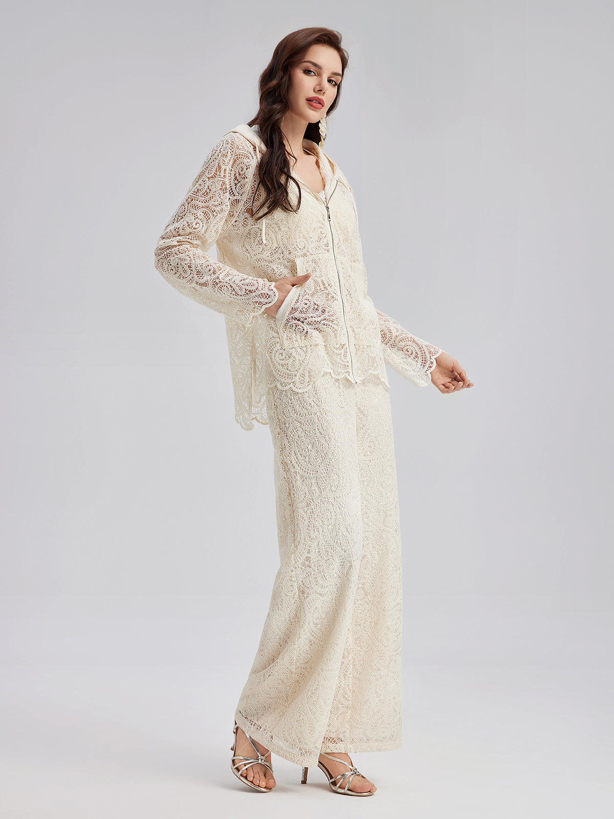 Lace Hooded Elegant Jacket-VibeCloset