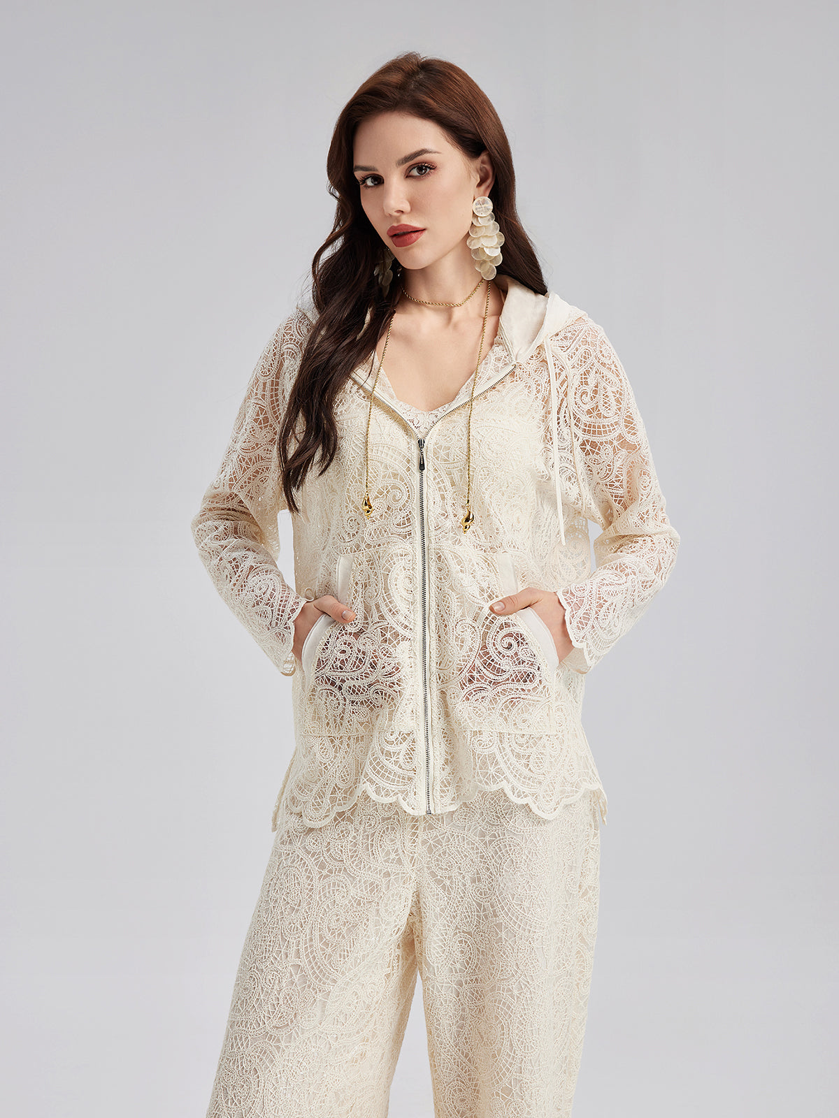 Lace Hooded Elegant Jacket-VibeCloset