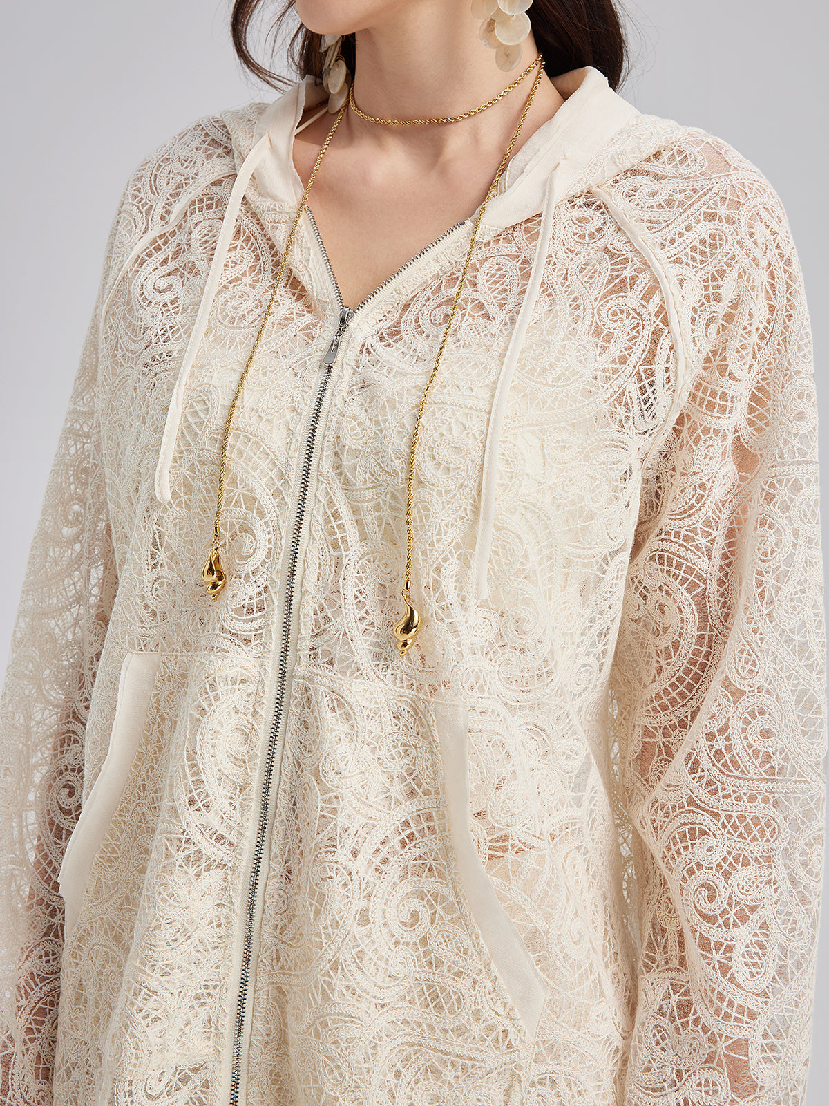 Lace Hooded Elegant Jacket-VibeCloset