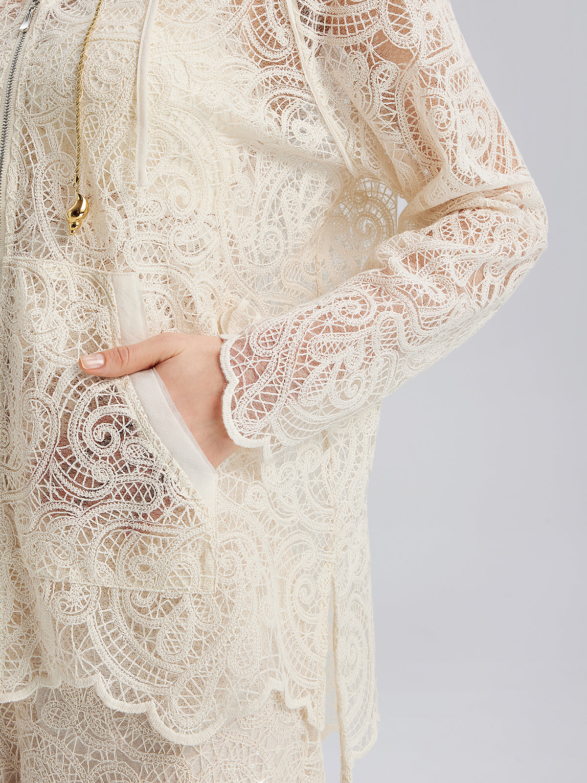 Lace Hooded Elegant Jacket-VibeCloset