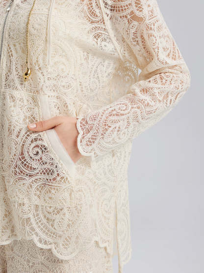 Lace Hooded Elegant Jacket-VibeCloset
