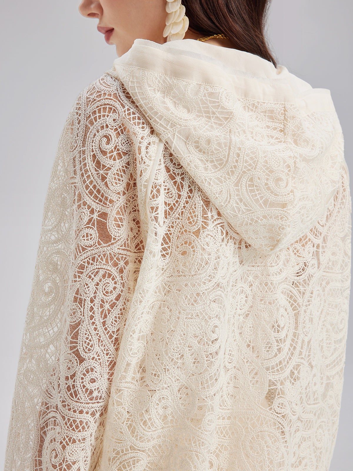 Lace Hooded Elegant Jacket-VibeCloset