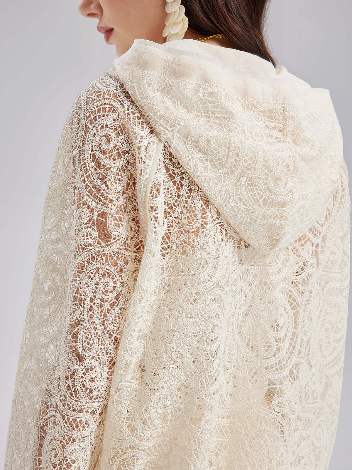Lace Hooded Elegant Jacket-VibeCloset