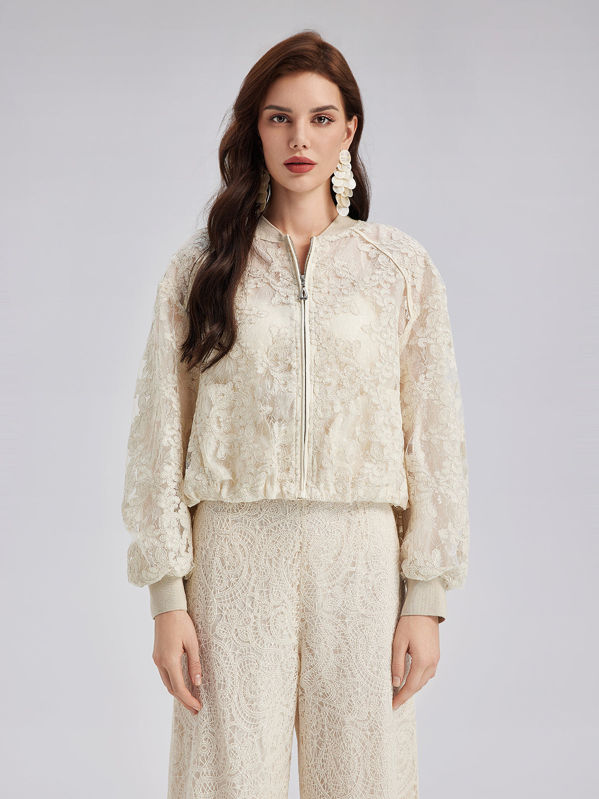 Lace Baseball Jacket-VibeCloset