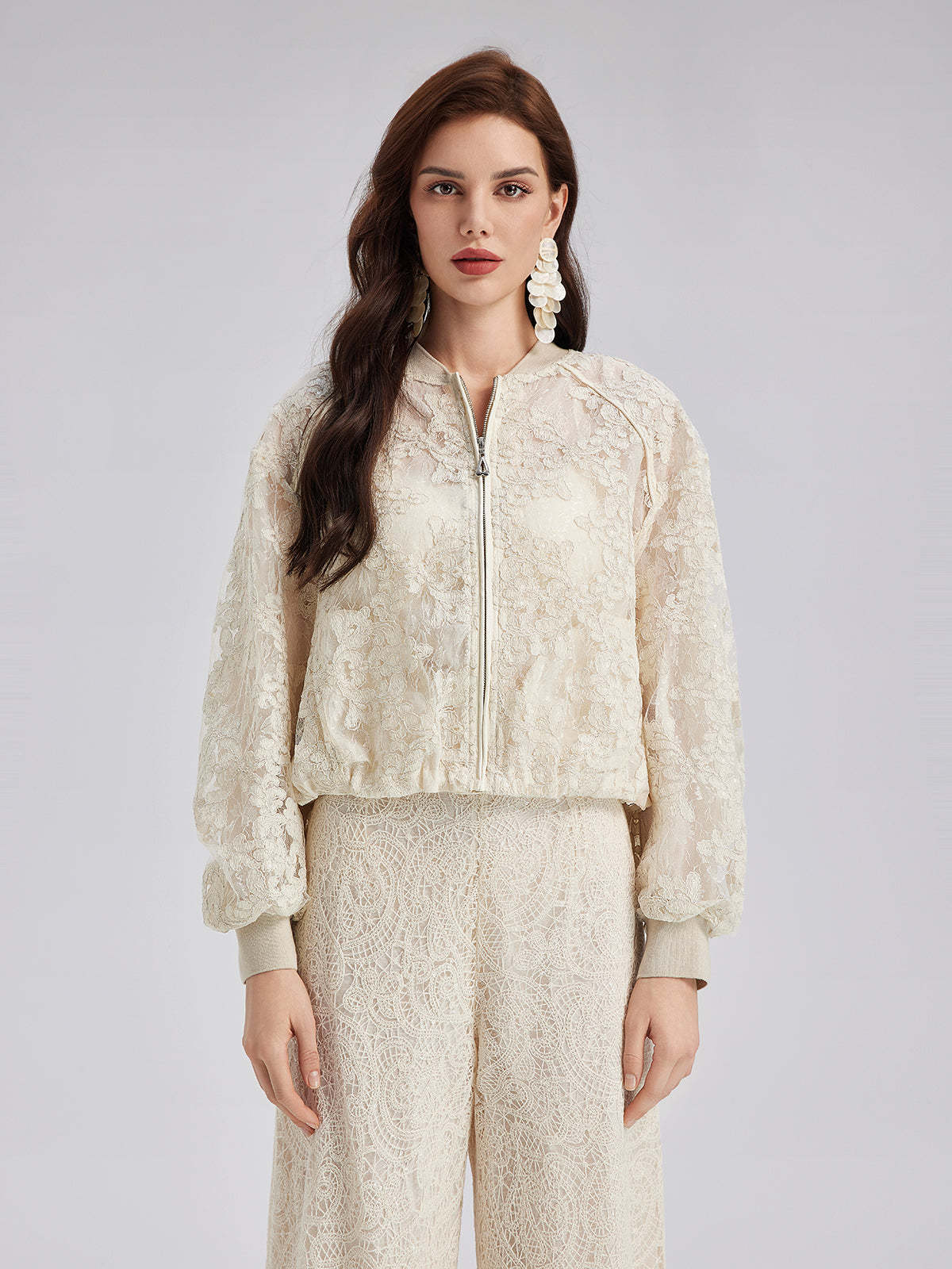 Lace Baseball Jacket-VibeCloset