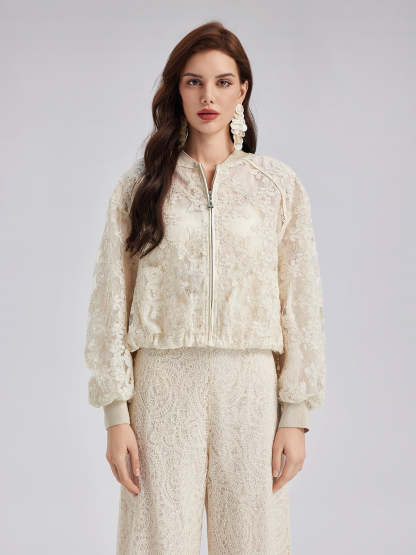 Lace Baseball Jacket-VibeCloset