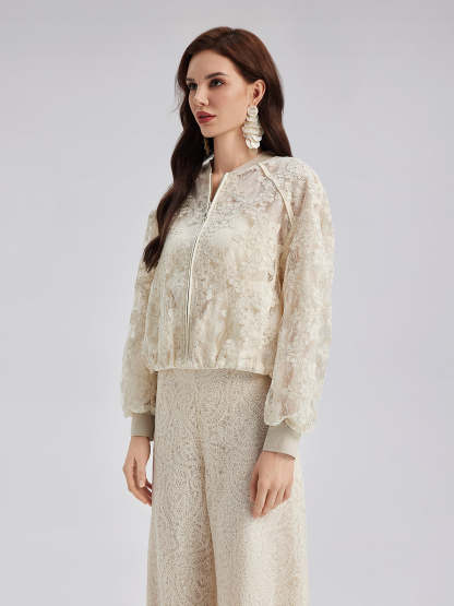 Lace Baseball Jacket-VibeCloset