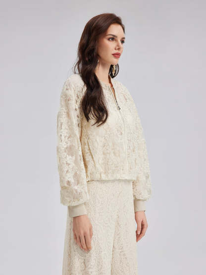 Lace Baseball Jacket-VibeCloset