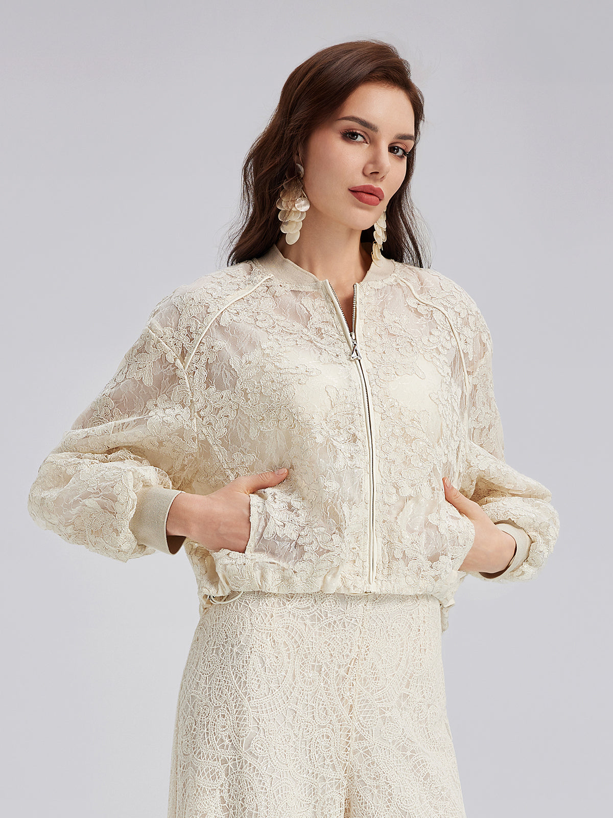 Lace Baseball Jacket-VibeCloset