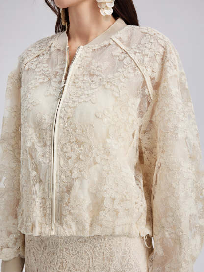 Lace Baseball Jacket-VibeCloset