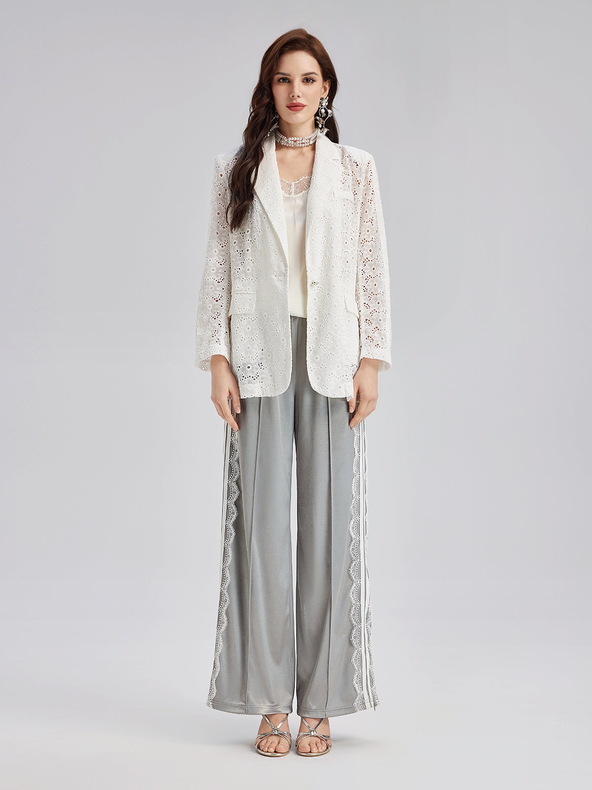 French Custom Lace Tailored Blazer-VibeCloset