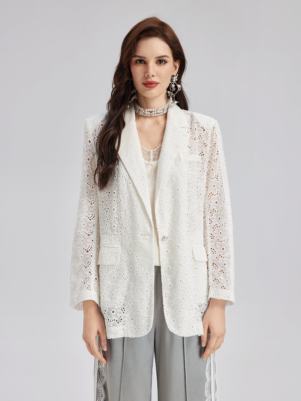 French Custom Lace Tailored Blazer-VibeCloset