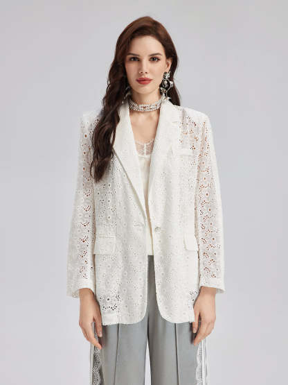 French Custom Lace Tailored Blazer-VibeCloset