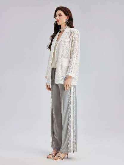 French Custom Lace Tailored Blazer-VibeCloset