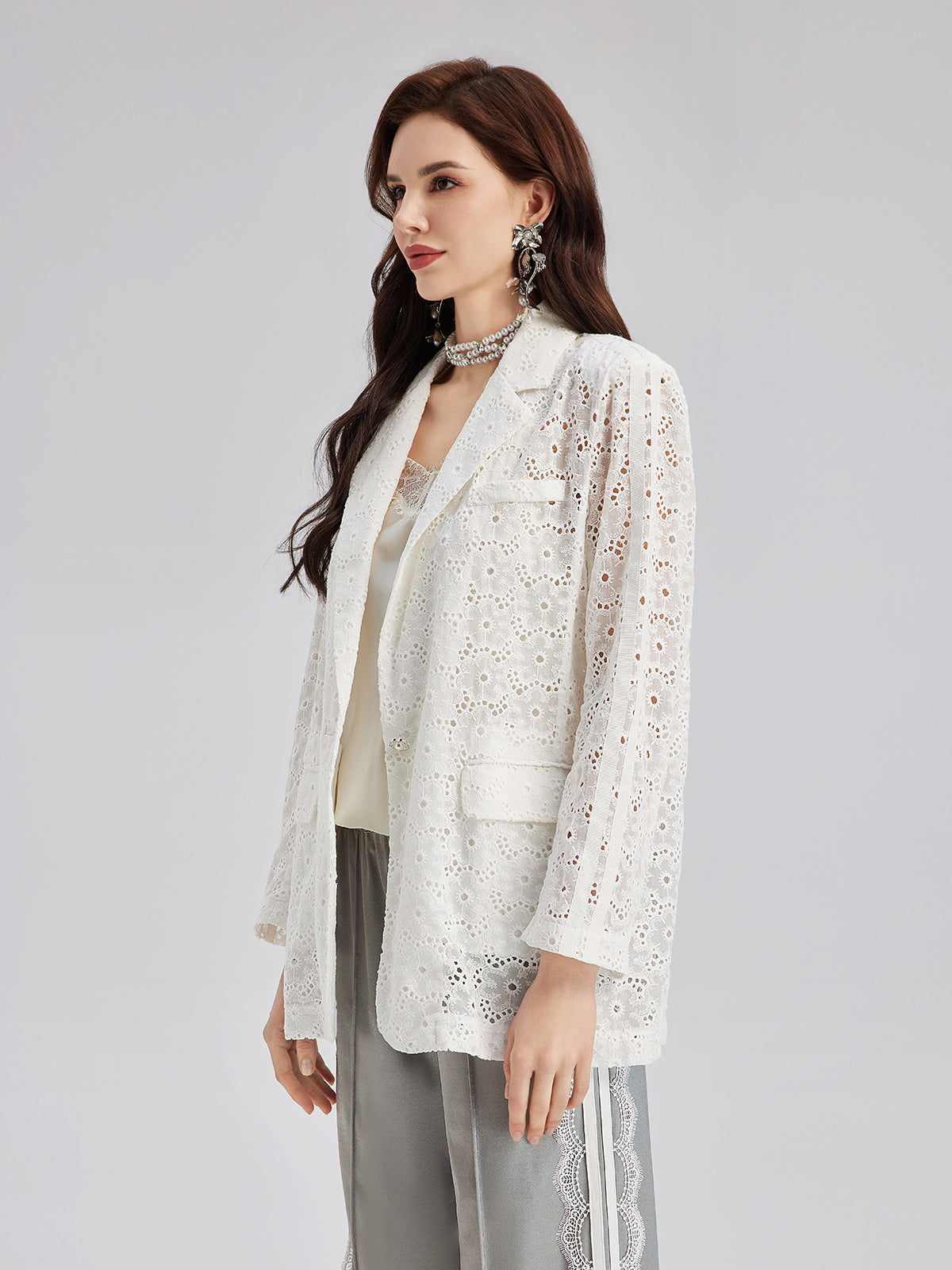 French Custom Lace Tailored Blazer-VibeCloset