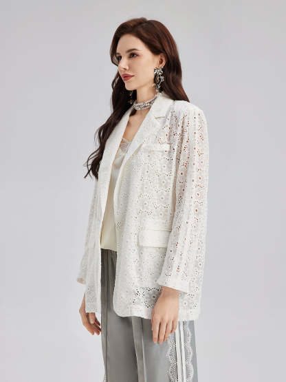 French Custom Lace Tailored Blazer-VibeCloset