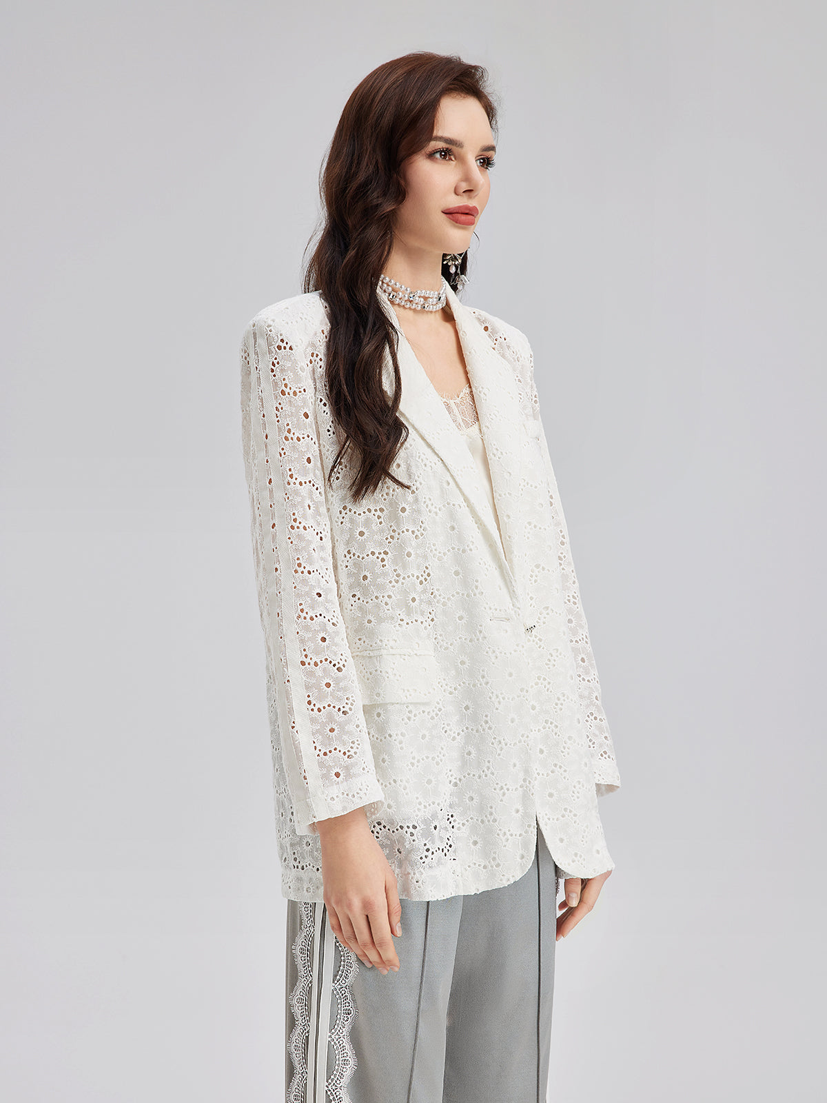 French Custom Lace Tailored Blazer-VibeCloset
