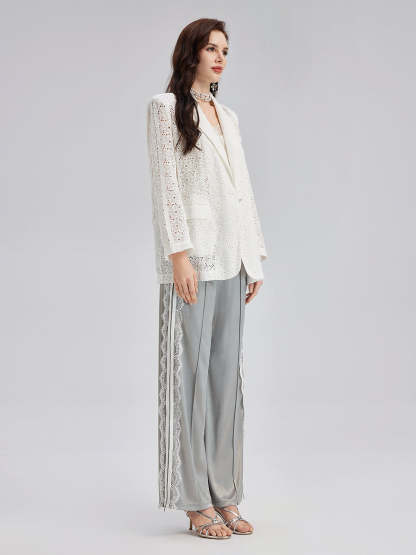 French Custom Lace Tailored Blazer-VibeCloset