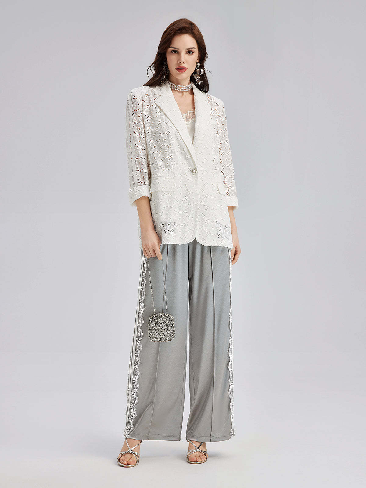 French Custom Lace Tailored Blazer-VibeCloset