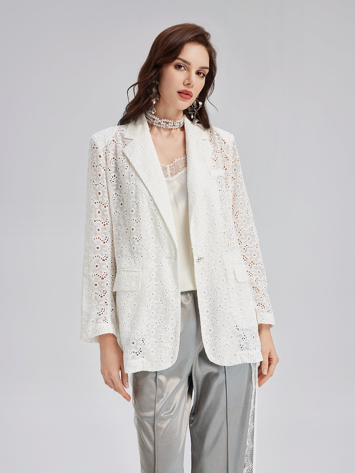French Custom Lace Tailored Blazer-VibeCloset