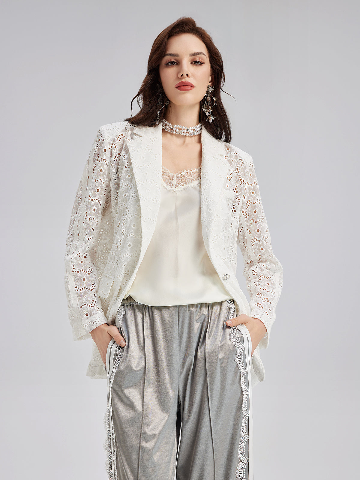 French Custom Lace Tailored Blazer-VibeCloset